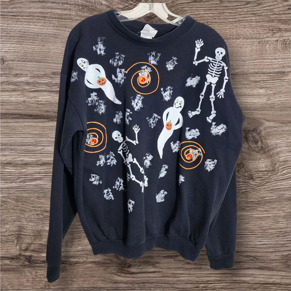 Wet Paint Vintage Halloween ghost skeleton hand painted sweatshirt unisex sz XL - Picture 1 of 14